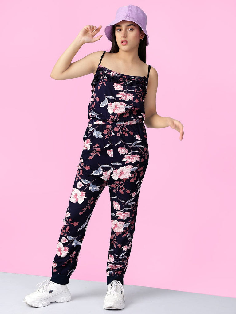 Collar Neck Polyester Sleeveless Floral Jumpsuit With Pockets For Girl – Naughty  Ninos